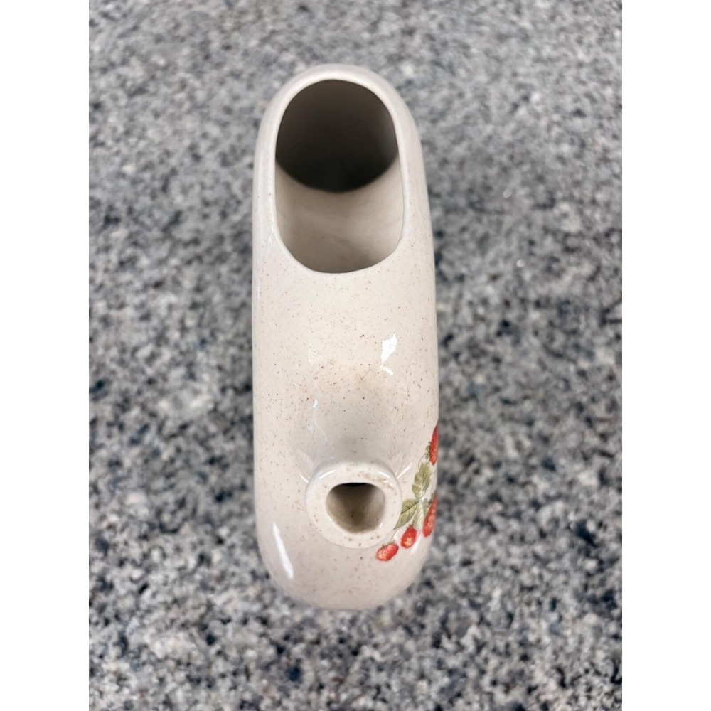 Vintage Strawberry Ceramic Donut Vase Speckled Cream Circular Bud Vase 8.5" - Picture 4 of 4